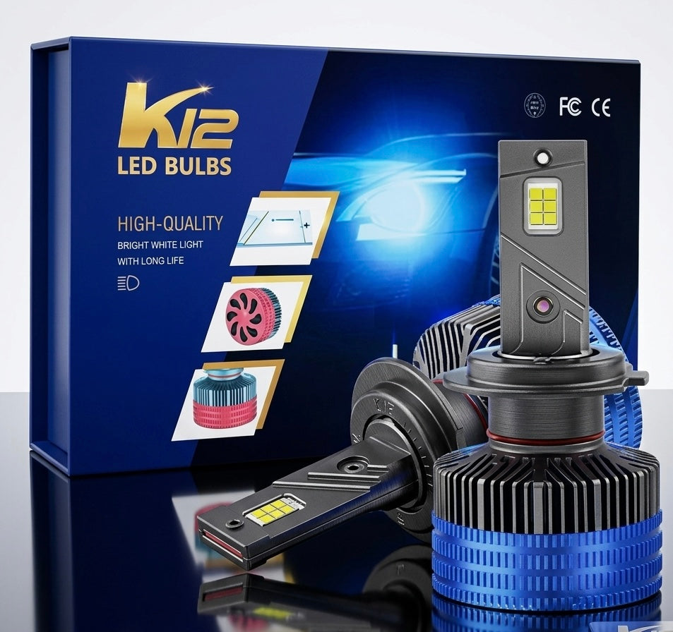 Ampoules LED K12 Turbo 12000LM 6000K – Haute Puissance pour Voiture H7/H11/H4